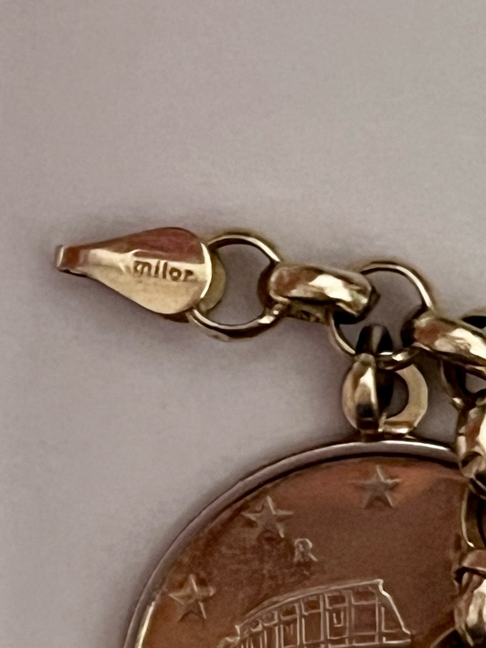 14K 585 Gold Chain Milor Euro Coin Italian Charm Bracelet Vintage 37g Weight - Picture 7 of 16